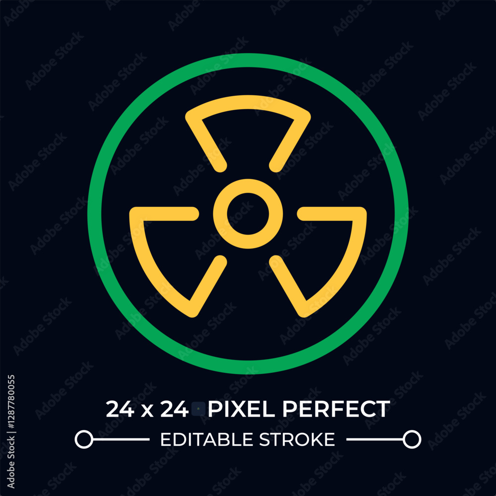 Poster radiation symbol dark color line ui icon. danger of radioactive hazard. work with toxic materials. n