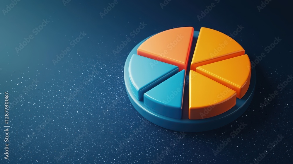 Poster 3d pie chart with holographic labels on deep space background