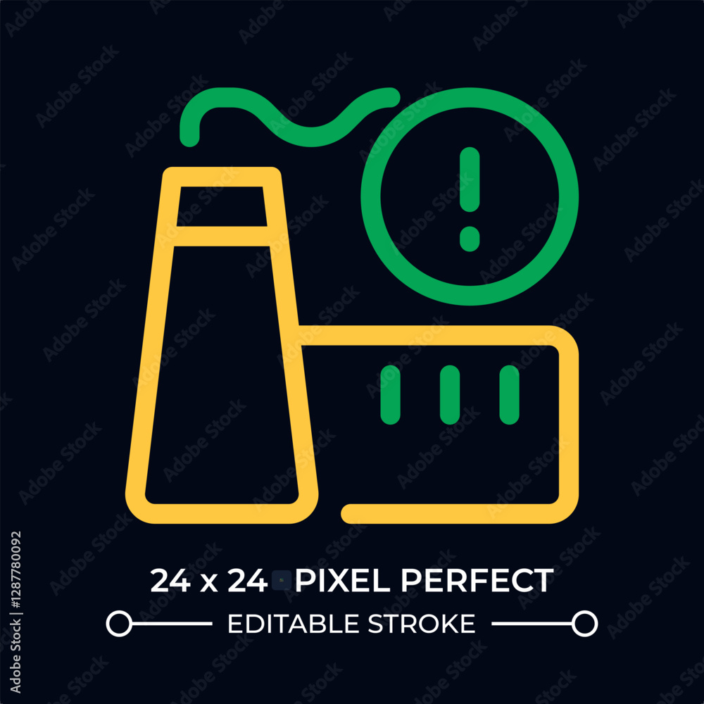 Poster factory danger warning dark color line ui icon. attracting attention to carbon emission problem. ind