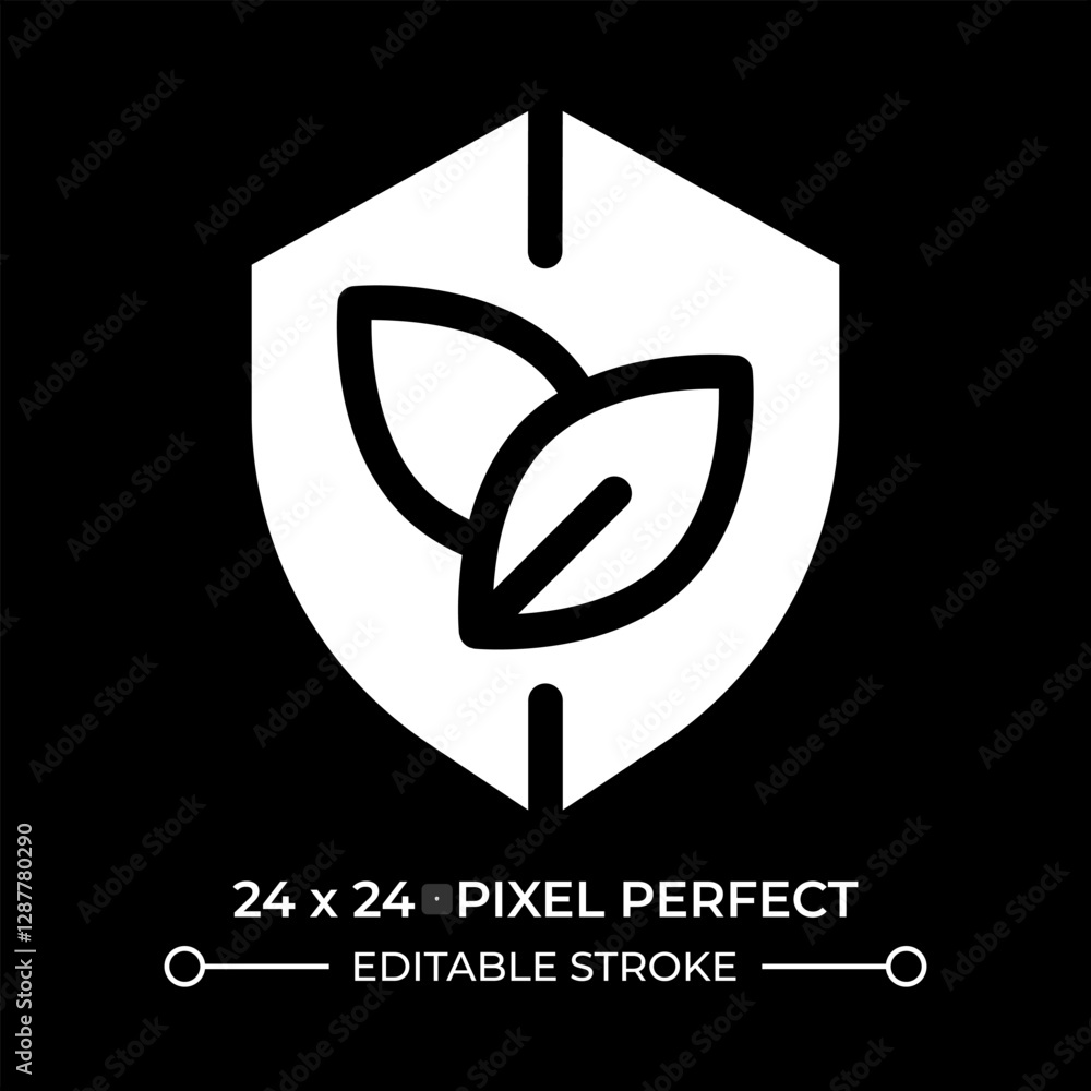 Poster leaves on shield glyph ui icon isolated on black. ecology protection program. environmentally friend