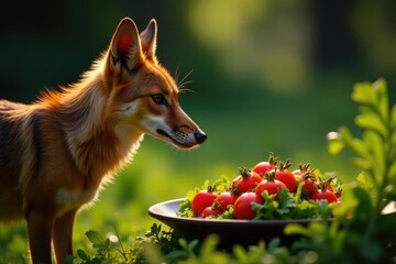 Un ciervo mira a su comida con curiosidad mientras come zanahoria, naturaleza al aire libre, naturaleza