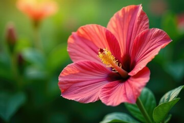 Unique flower with large, open mouth filled with pollen, garden, greenery