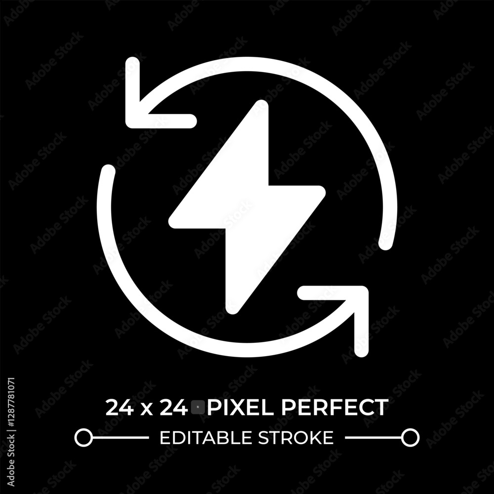 Poster energy recycling glyph ui icon isolated on black. lightning sign in circle of arrows. electric power