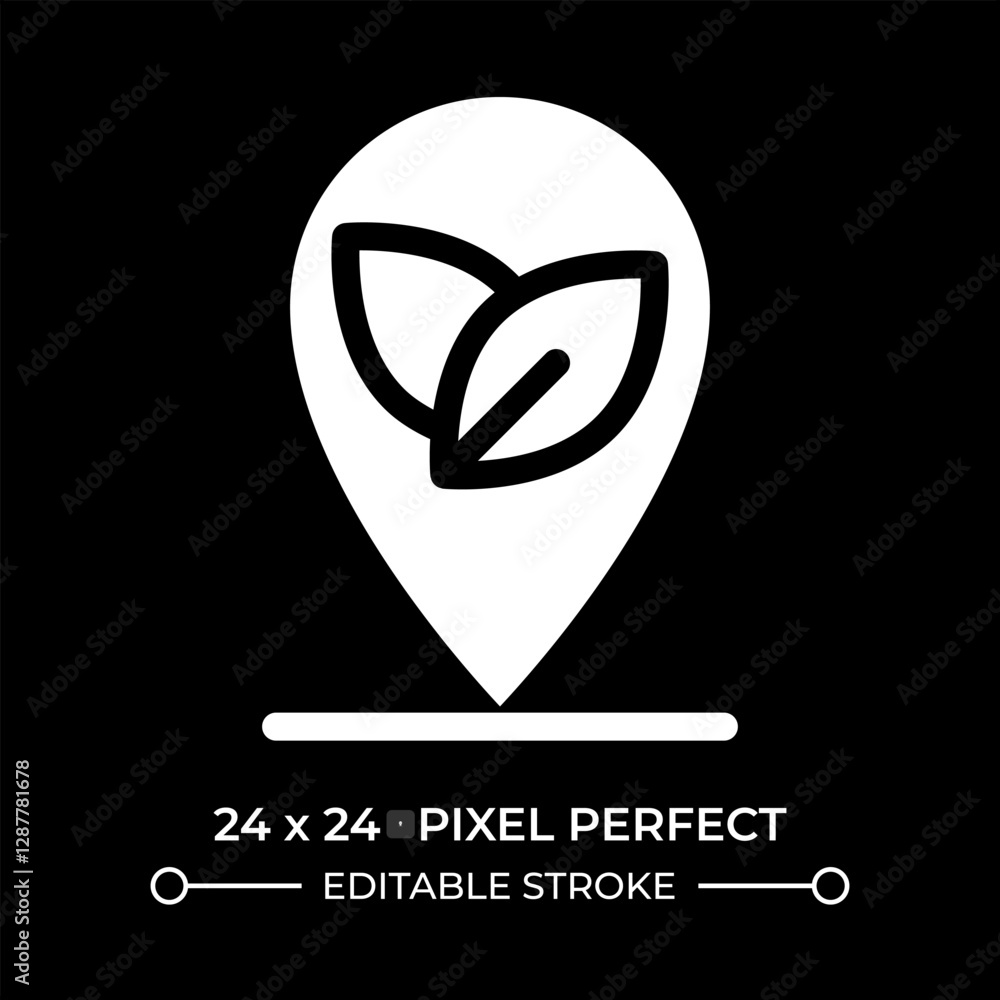Poster eco friendly location glyph ui icon isolated on black. nature reserve placement. sustainable initiat