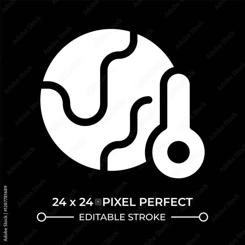 Poster global warming awareness glyph ui icon isolated on black. earth globe with thermometer. greenhouse e