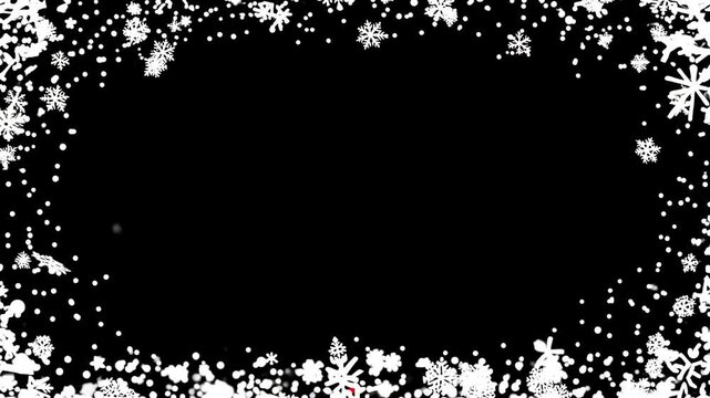 Snowflakes frame on black background. Chroma key. Ice Freezing Animation snow ice on the border animation