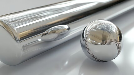 A shiny, well-polished baseball bat and ball set on a white background, with focus on their smooth surfaces.