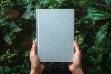 A blank book captured in lush green foliage, perfect for publishing, journaling, or personal reflection. Ideal for nature-themed promotions, workshops, or eco-friendly events.