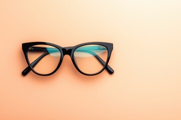 A pair of black framed glasses on an orange background