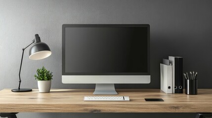 Modern Minimalist Home Office Workspace with Wooden Desk