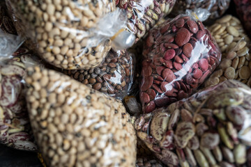 Bags of nuts and seeds sold at a local thai market