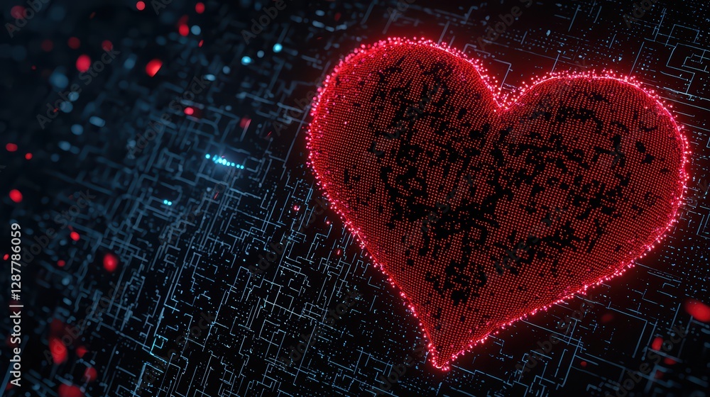 Aufkleber glowing heartbeat pulse graph in digital data environment