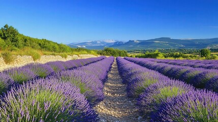 Fototapeta premium the lavender fields of Provence, France, in full bloom under a clear summer sky