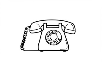 Retro Rotary Phone Line Drawing Simple Design. AI Generated