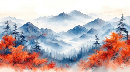 Autumn Misty Mountain Landscape