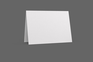 Blank white table card, table place tag, invitation or greeting card mockup template isolated over grey background. 3d rendering.