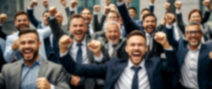 Blurred background showcasing high-spirited professionals acknowledging their collaborative efforts