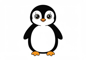 Fototapeta premium Adorable cartoon penguin cheerfully poses against white background. AI Generated