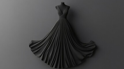 Black Flowing Evening Gown on Mannequin