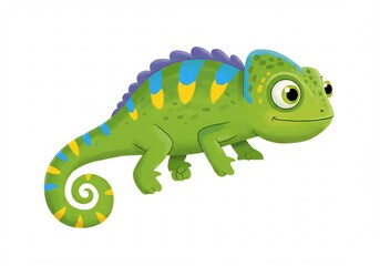 Fototapeta premium Cute Green Chameleon Cartoon Vibrant Colors. AI Generated