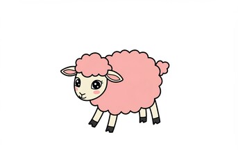 Obraz premium Adorable Pink Sheep Cartoon Softly Illustrated. AI Generated
