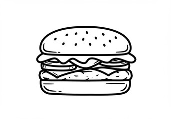Delicious Hand Drawn Burger Line Art Illustration. AI Generated