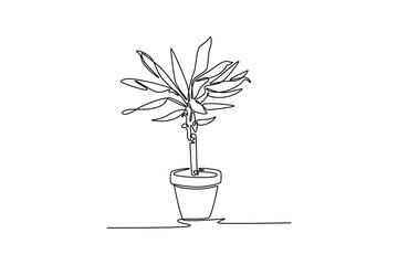 Potted plants concept. Single line draw design vector graphic illustration.	
