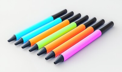 Fototapeta premium Colorful pens arranged on white background for office or school supplies