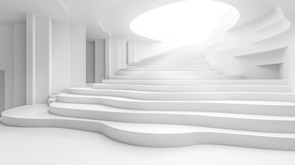 Obraz premium Modern Minimalist White Staircase with Abstract Curves and Natural Light