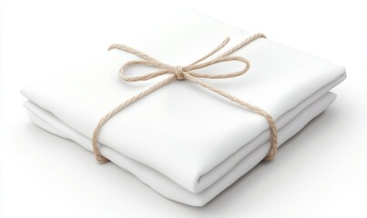 Folded white fabric tied with twine on white background for product display