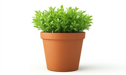 Lush green potted plant in a simple terracotta pot, showcasing vibrant foliage against a white background
