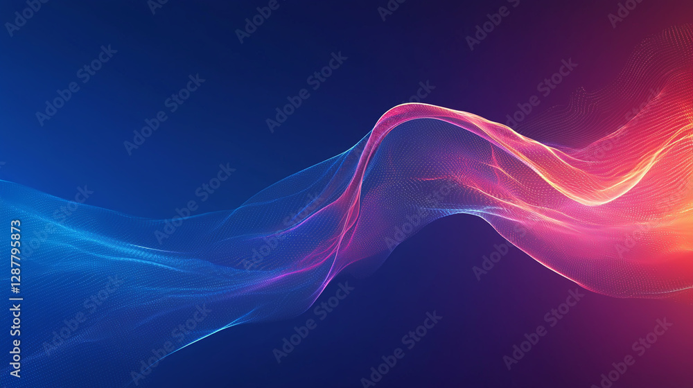 Wall mural abstract colorful waveforms on dark background - vibrant digital art with blue and red gradient