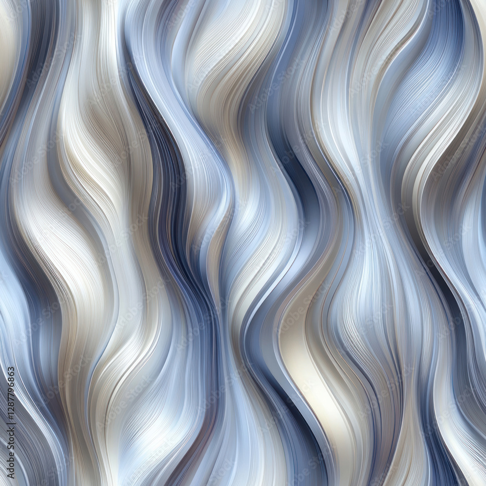 Poster fluid motion of blue and beige wavy lines create an abstract background with smooth color transition