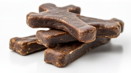 Stack of Delicious Dog Treats on White Background Close Up Capturing the Texture and Shape of the Treats in a Pet Food Still Life