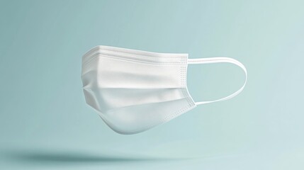 White Disposable Face Mask on Light Blue Background