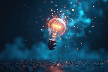 Illuminating Innovation A Glowing Lightbulb Suspended in a Burst of Sparkling Energy