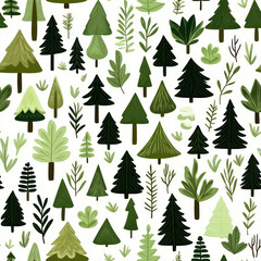 Obraz premium Forest scene featuring varied trees and foliage. White background