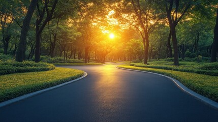 Obraz premium Winding park road at sunset