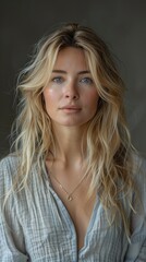 Fototapeta premium studio portrait of a woman, blonde with long hair and blue eyes