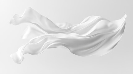 Flowing White Fabric Draped in Waves Against a Subtle Grey Background