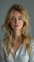 Naklejka premium studio portrait of a woman, blonde with long hair and blue eyes