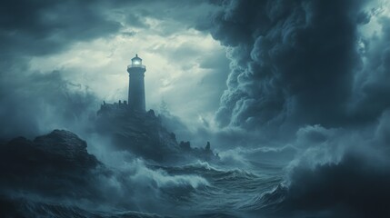 Lighthouse Stands Strong Against A Furious Stormy Sea