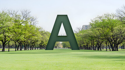 Fototapeta premium Large Green Metal Letter A Sculpture in a Park