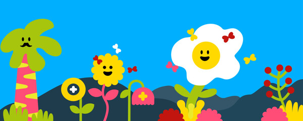 Background image with abstract cartoon plant character shape.