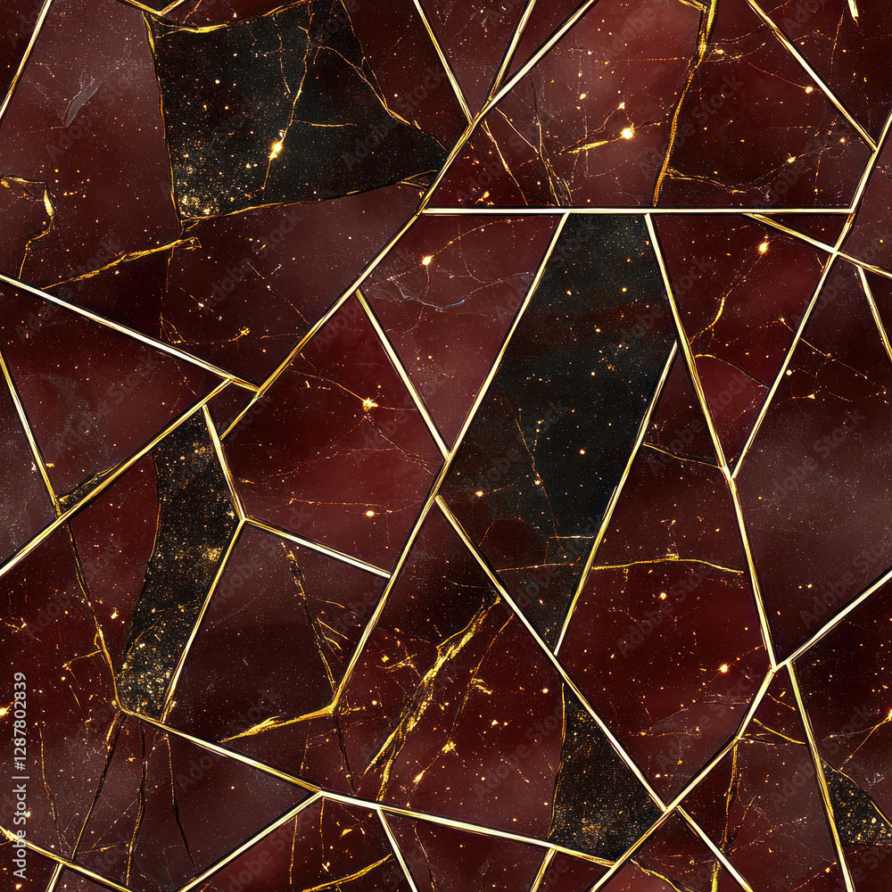 Aufkleber geometric dark red and gold abstract design with marble texture creating a luxurious background