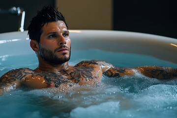 Man Relaxing in Hot Tub