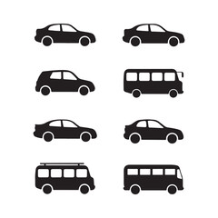 transportation vehicles  icon set silhouette vector car bus train airplane transport  design illustrations
