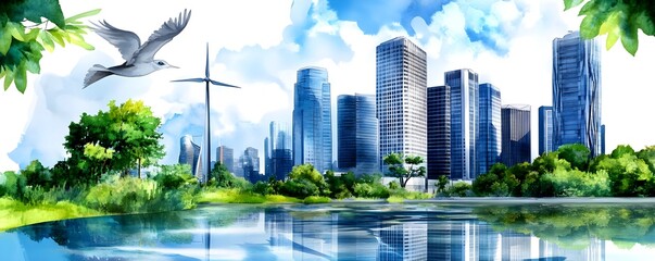 Obraz premium Eco Cityscape: Green Urban Skyline - Sustainable architecture
