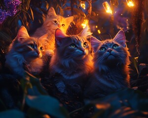 Kittens in mystical garden
