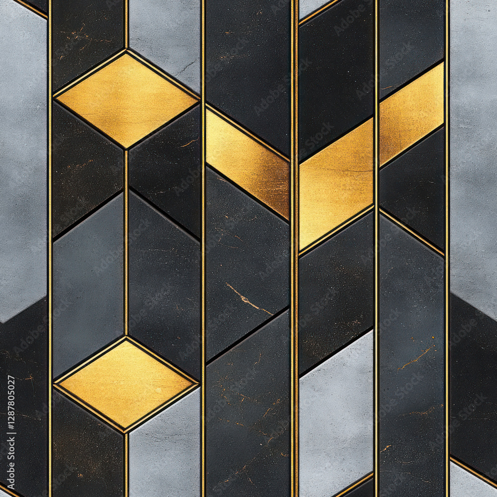 Aufkleber geometric patterns gold and gray triangles & rectangles arranged vertically in textured stone